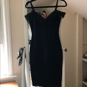 Finale Black Bodycon dress with lace off shoulder